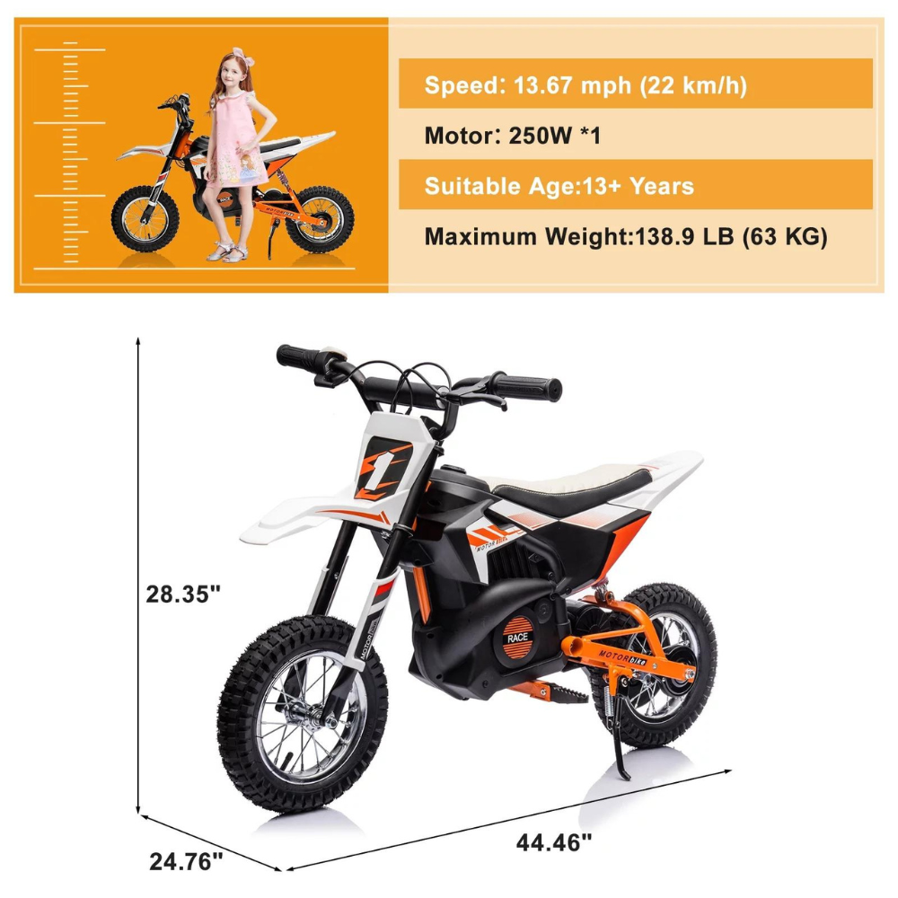 24V Trailblazer Junior 250-Watt Dirt Bike For Big Kids & Teens: Air-Filled Rubber Tires For Off-Road Fun